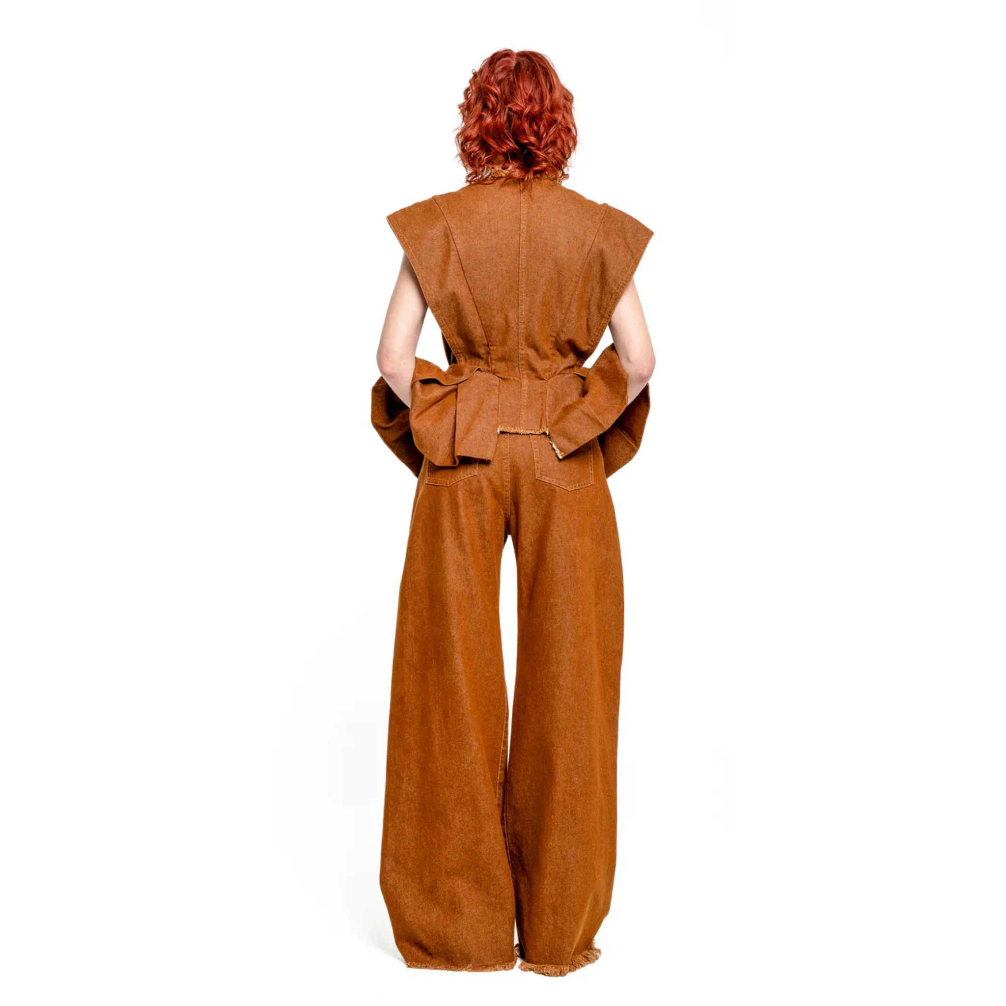 Brown Denim Structure Shoulder Cinched Top - Image 6