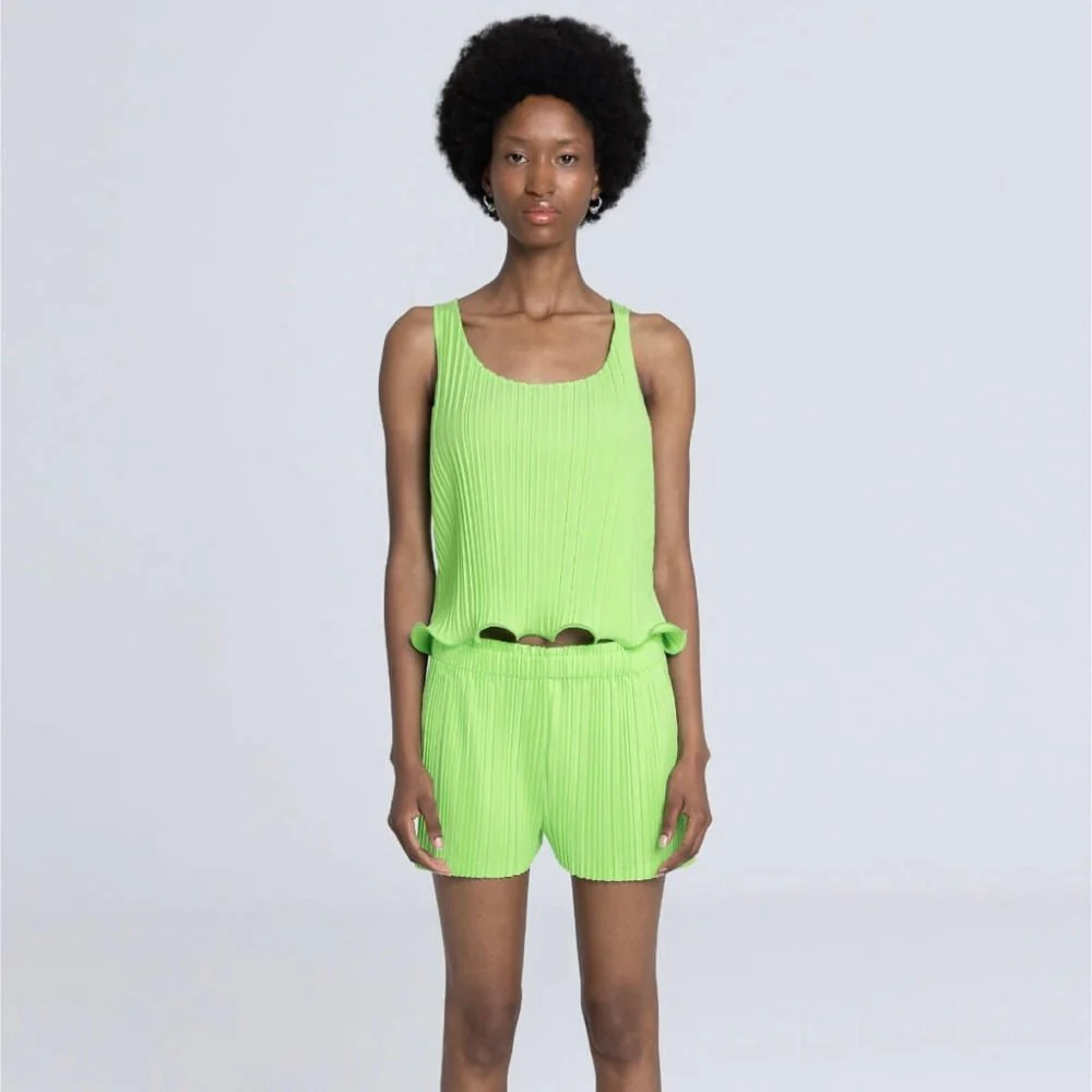 Pleated Shorts - Green - Image 2