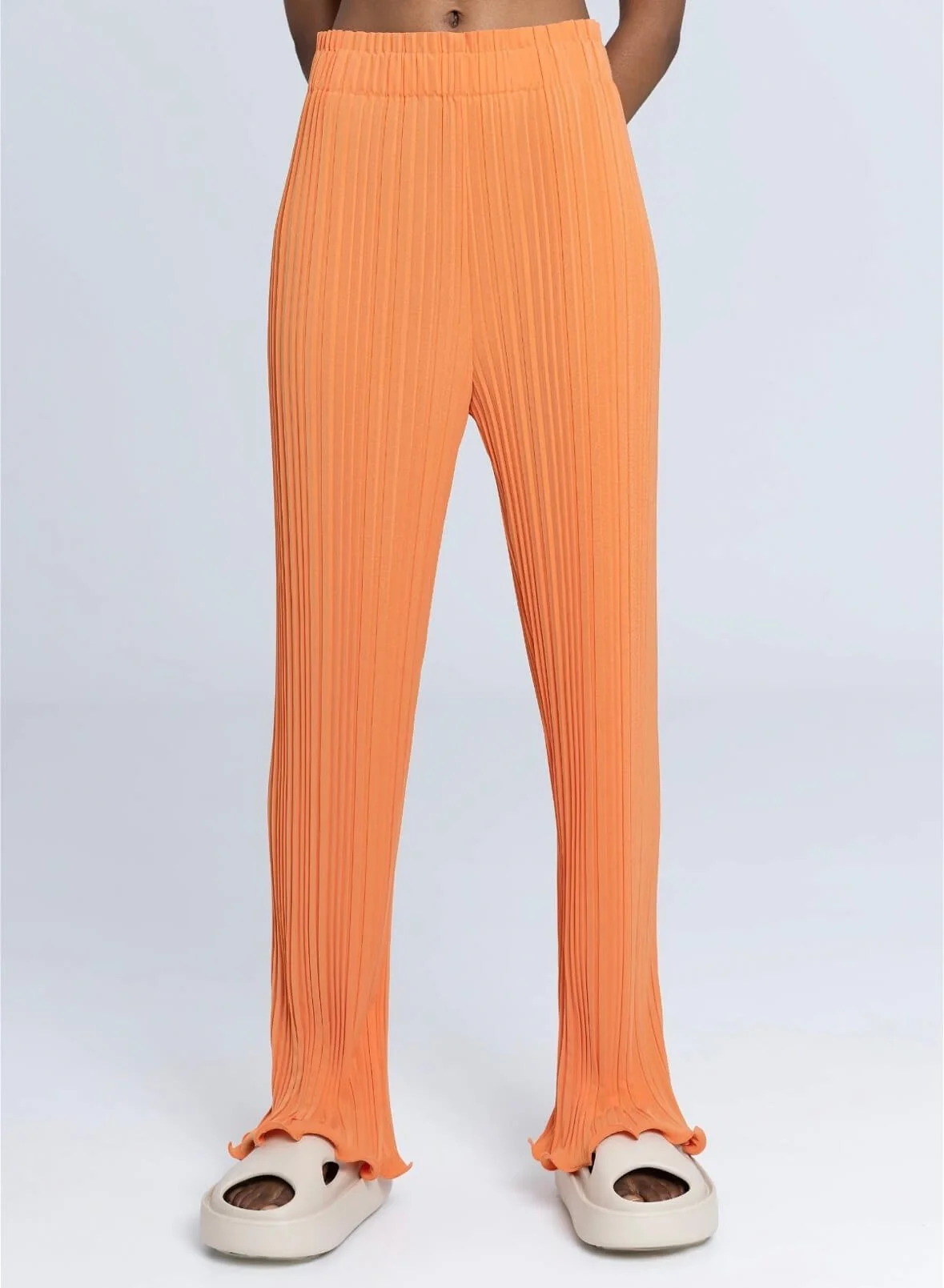 Pleated Straight Leg Trousers - Orange - Image 3