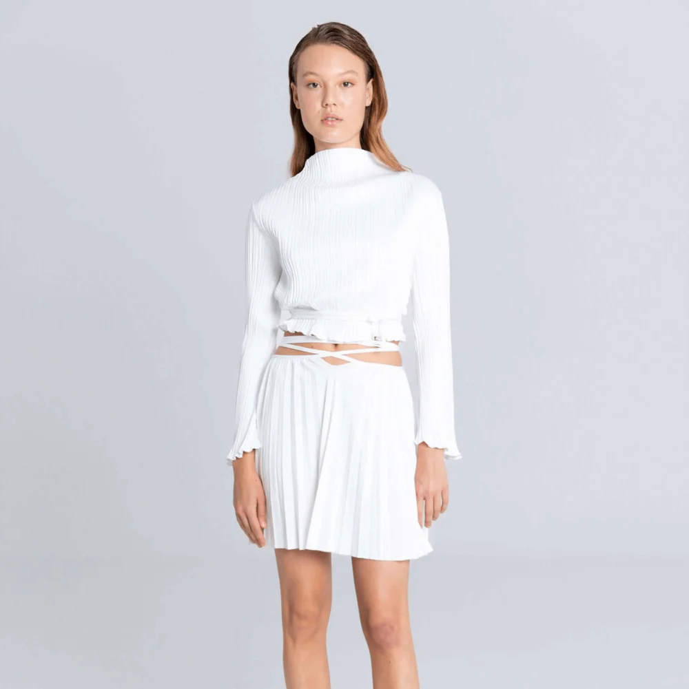 Pleated Strappy Mini Skirt - White - Image 4