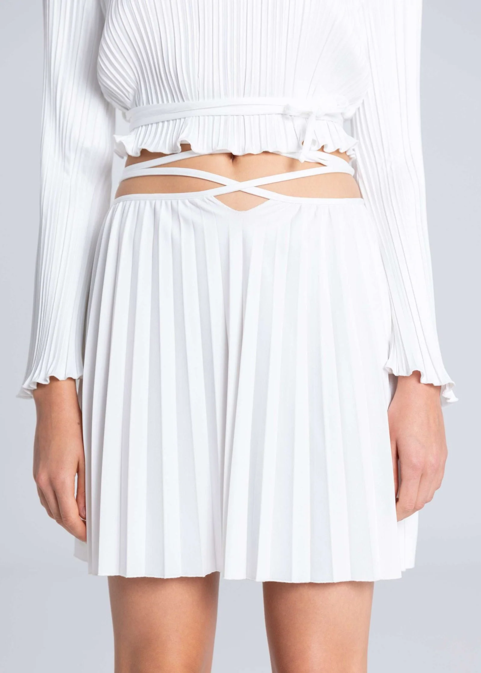 Pleated Strappy Mini Skirt - White - Image 5