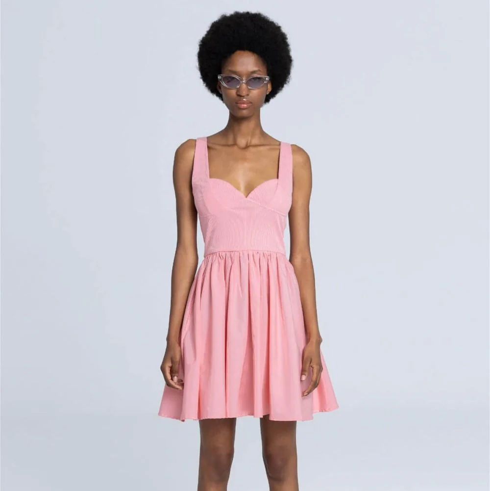 Poplin and Rib Mini Dress - Pink - Image 2
