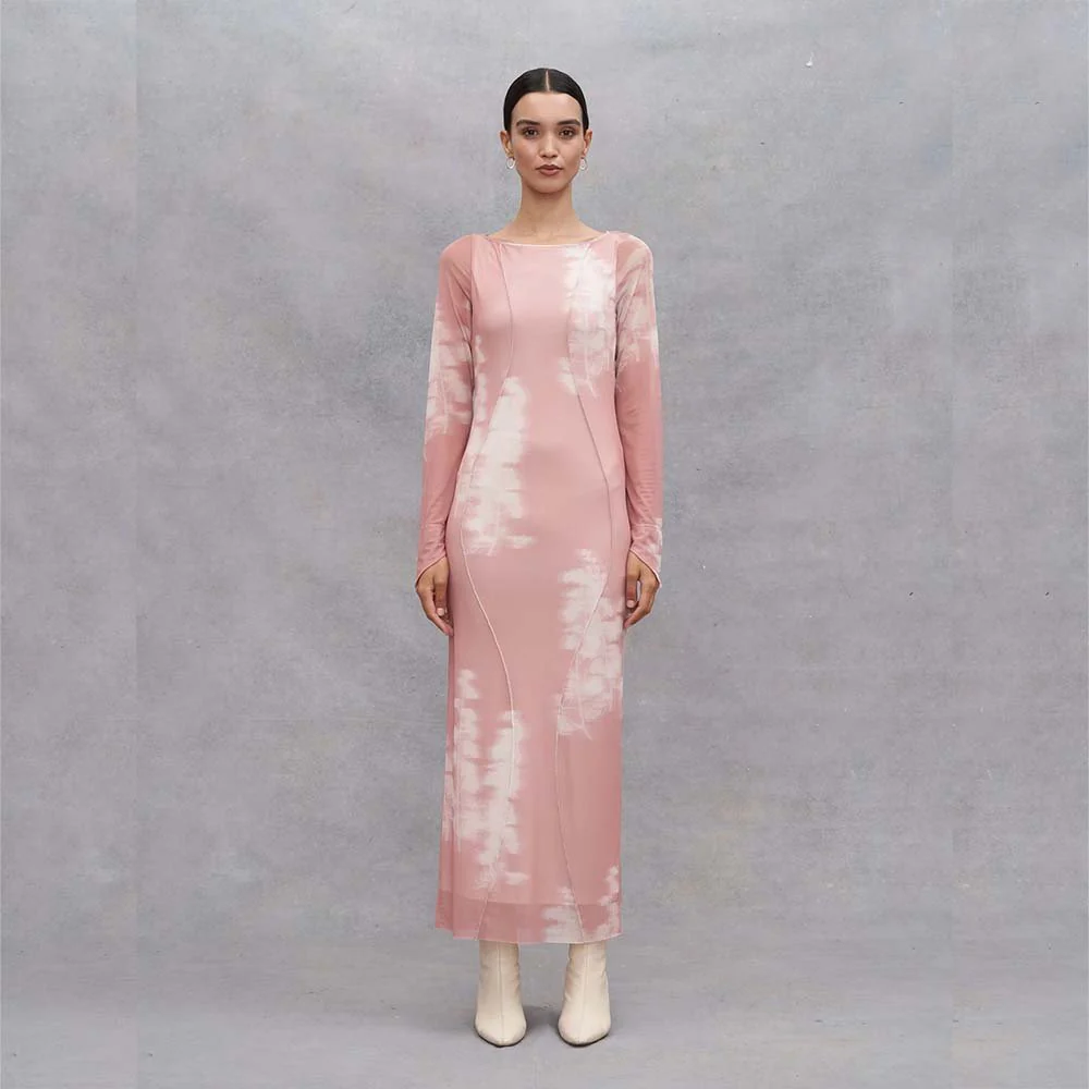 Eva Woven Dress - Abstract Misty Rose / Tofu - Image 3