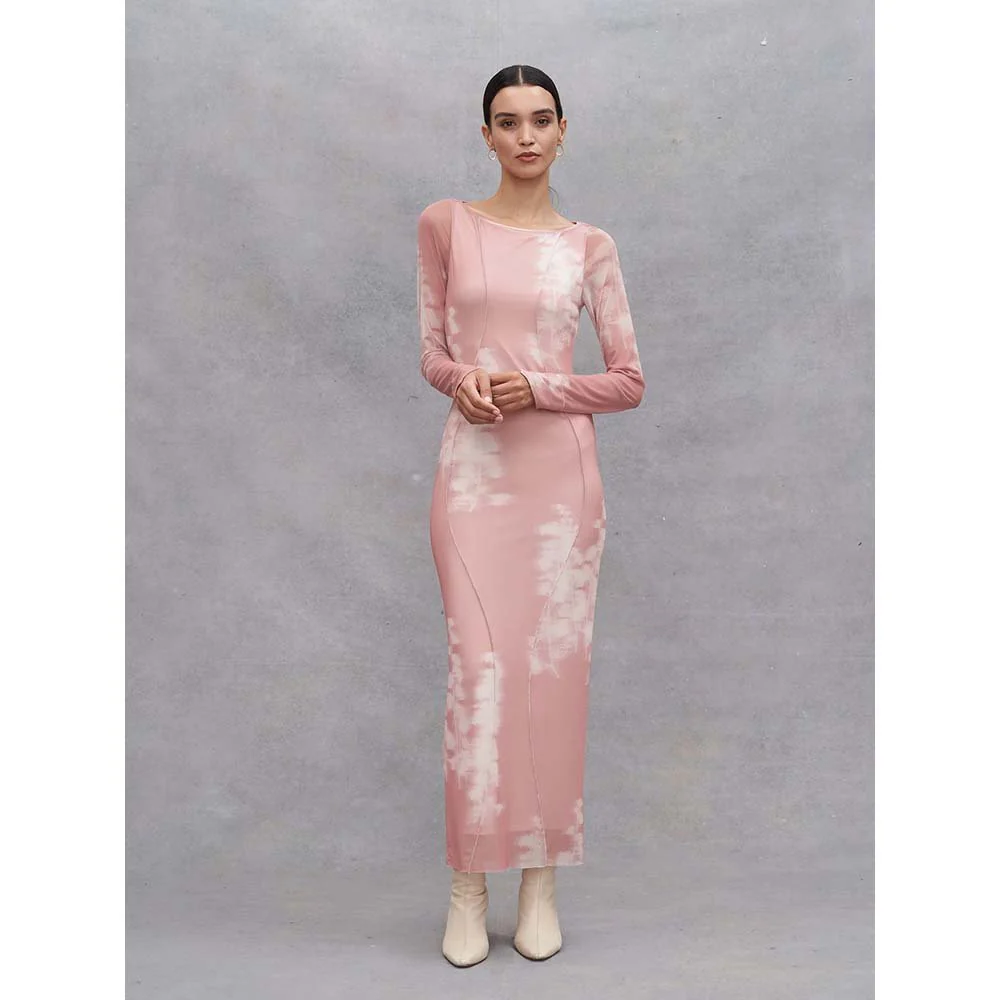 Eva Woven Dress - Abstract Misty Rose / Tofu - Image 4