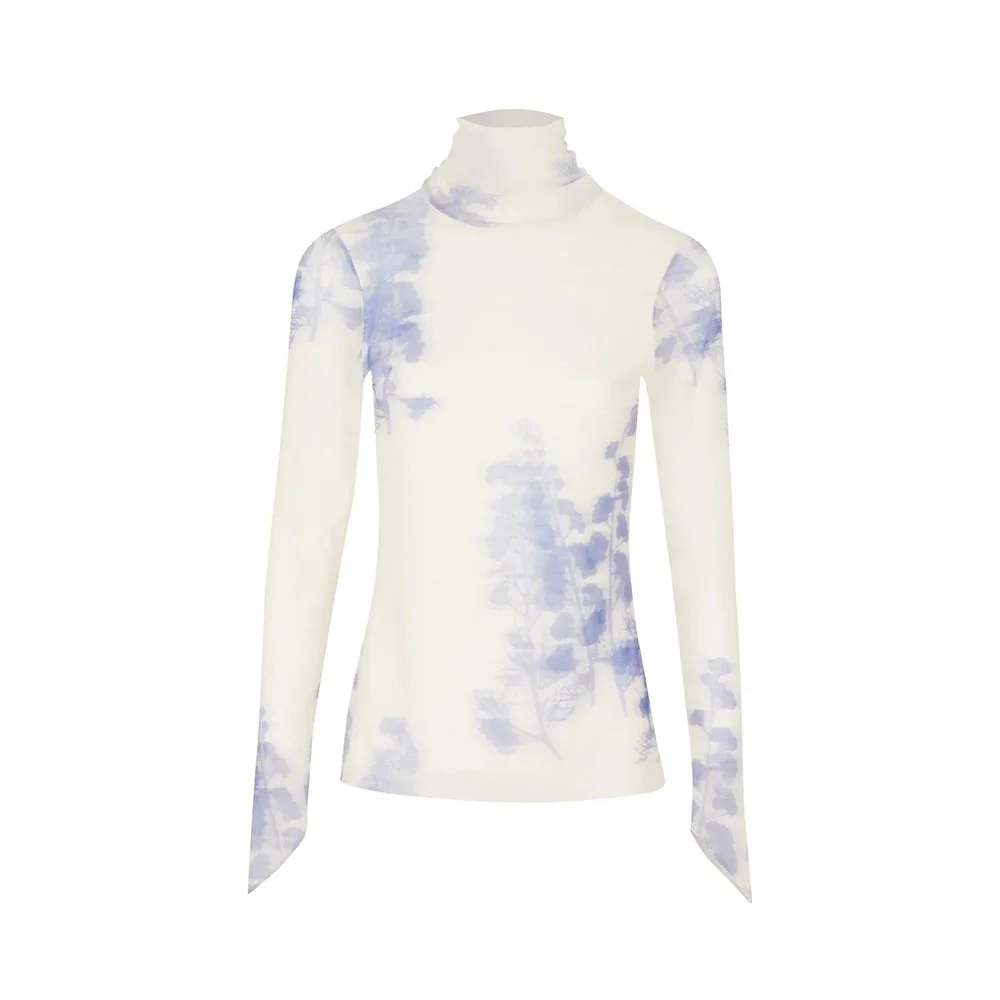 Lennon Knitted Stretch Top - Abstract Tofu & Dazzling Blue