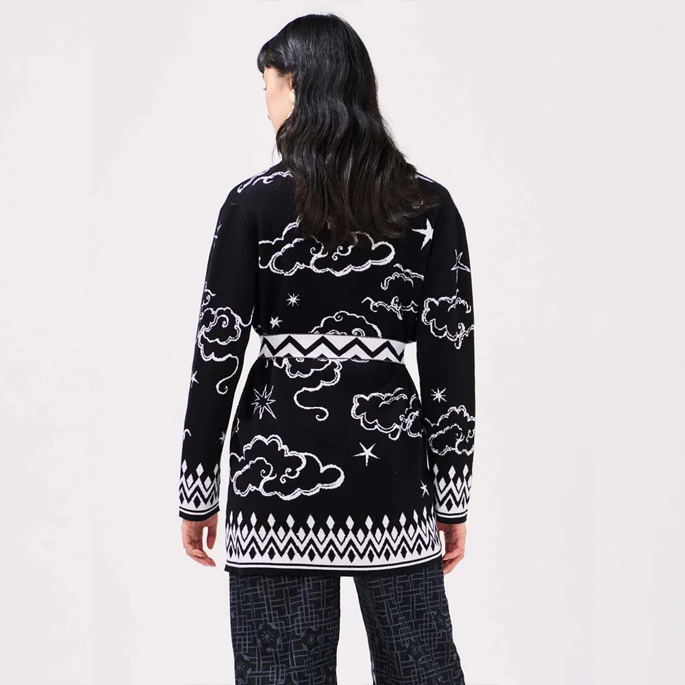 Cotton Jacquard Cardigan - Lucky Clouds Black - Image 3