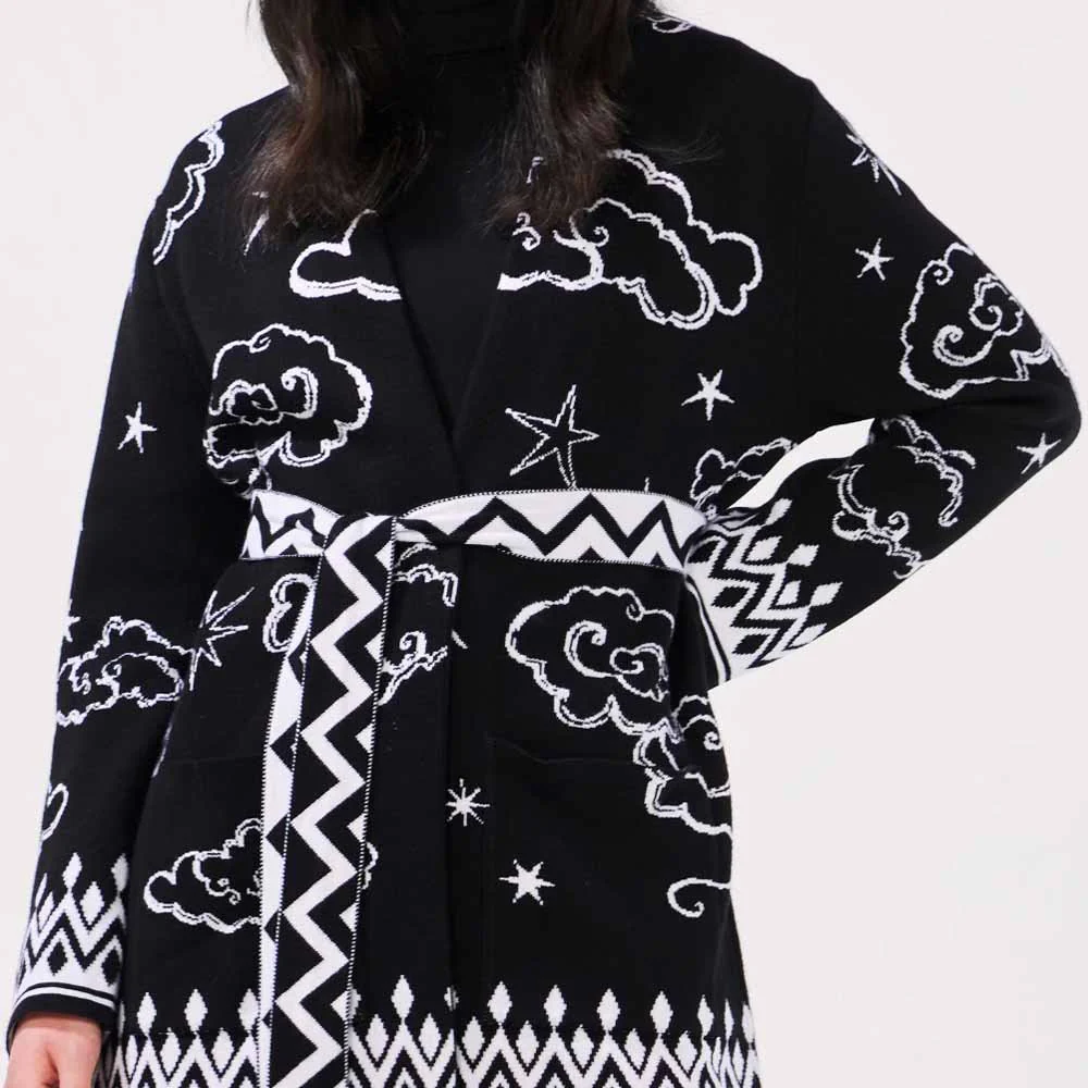 Cotton Jacquard Cardigan - Lucky Clouds Black - Image 4