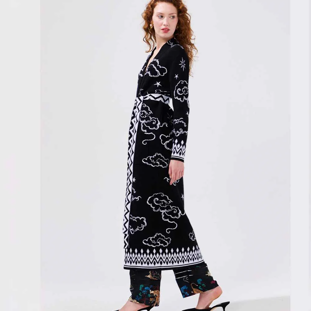 Cotton Jacquard Duster - Lucky Clouds Black - Image 2