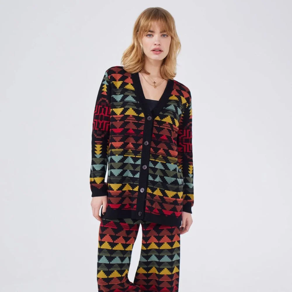 Cotton Wool Blend Jacquard Cardigan - Marley Multicolour - Image 2