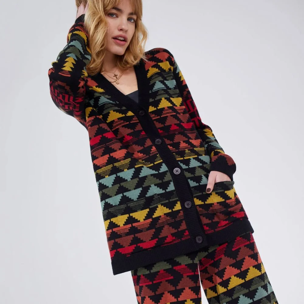 Cotton Wool Blend Jacquard Cardigan - Marley Multicolour - Image 5