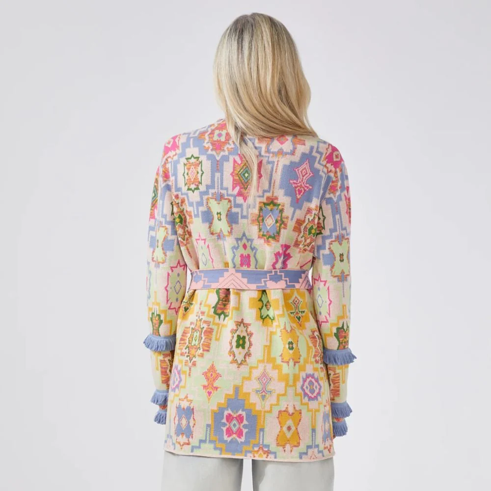 Magic Mosaic Cotton Jacquard Cardigan - Blue - Image 2