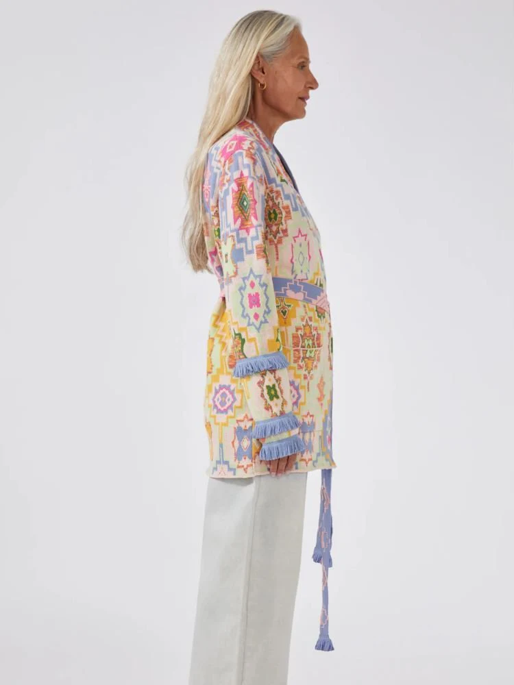 Magic Mosaic Cotton Jacquard Cardigan - Blue - Image 3