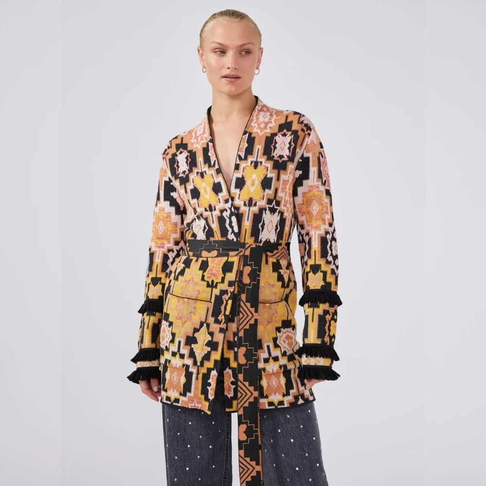 Magic Mosaic Cotton Jacquard Cardigan - Terracotta - Image 2