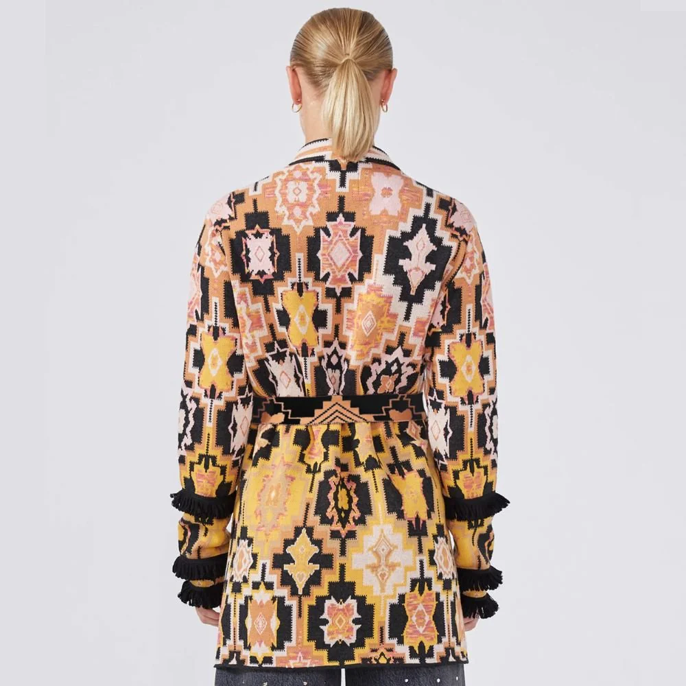 Magic Mosaic Cotton Jacquard Cardigan - Terracotta - Image 4