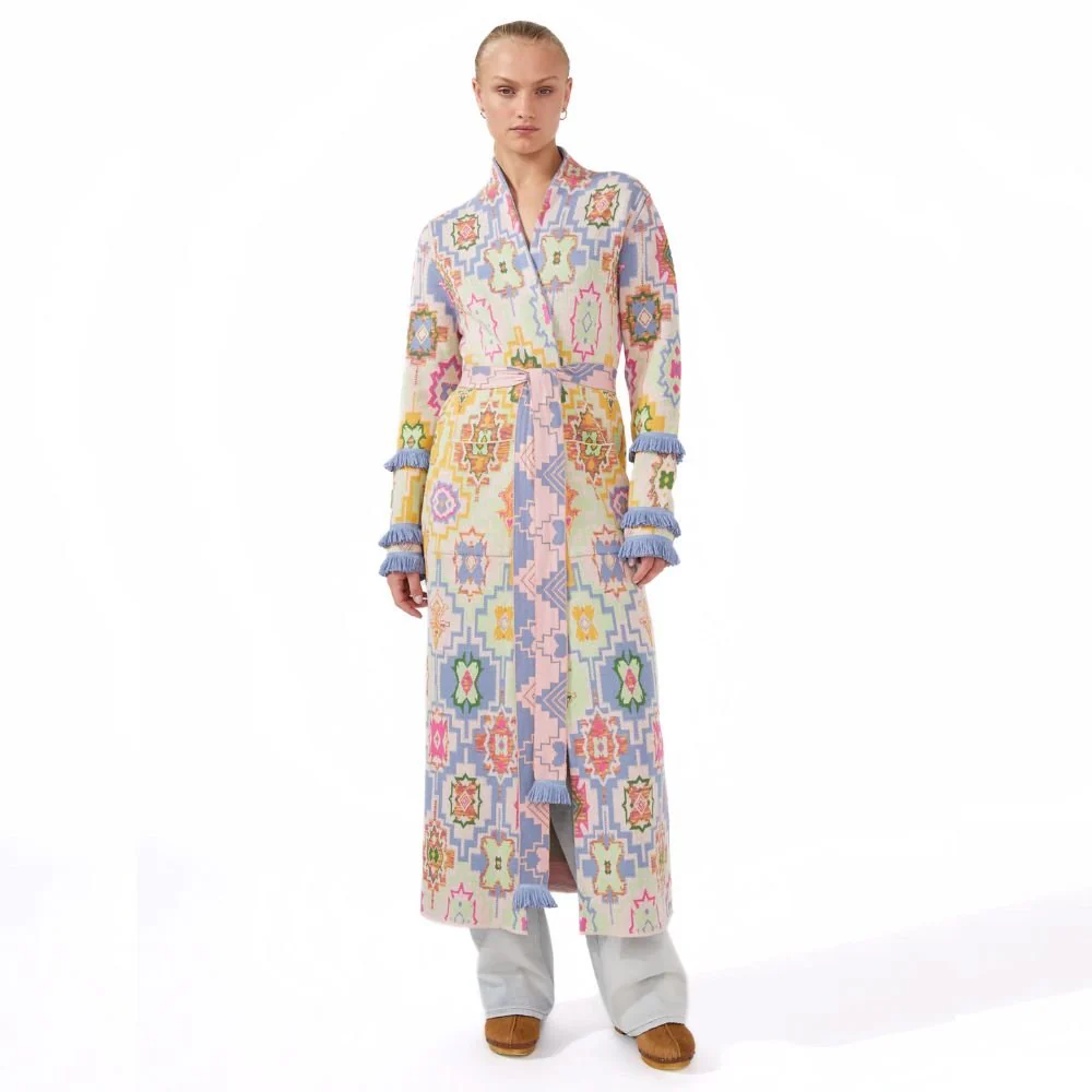 Magic Mosaic Cotton Jacquard Duster - Blue