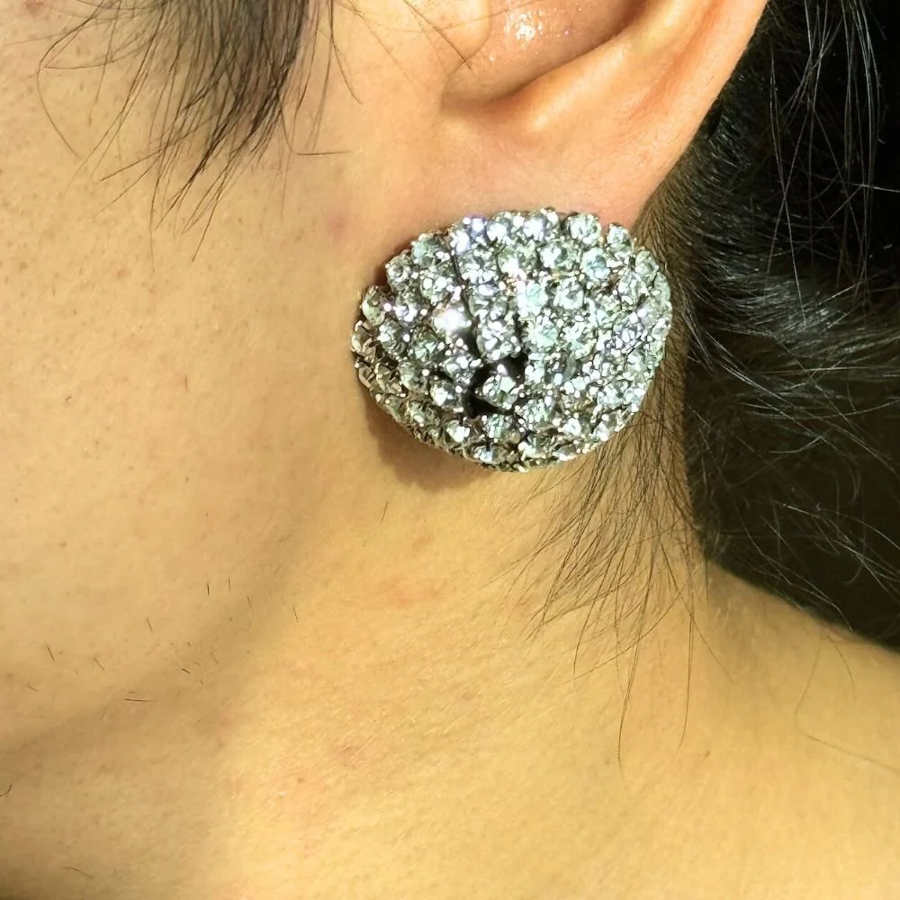 Ball Mono Crystal Brass Earring - Image 2
