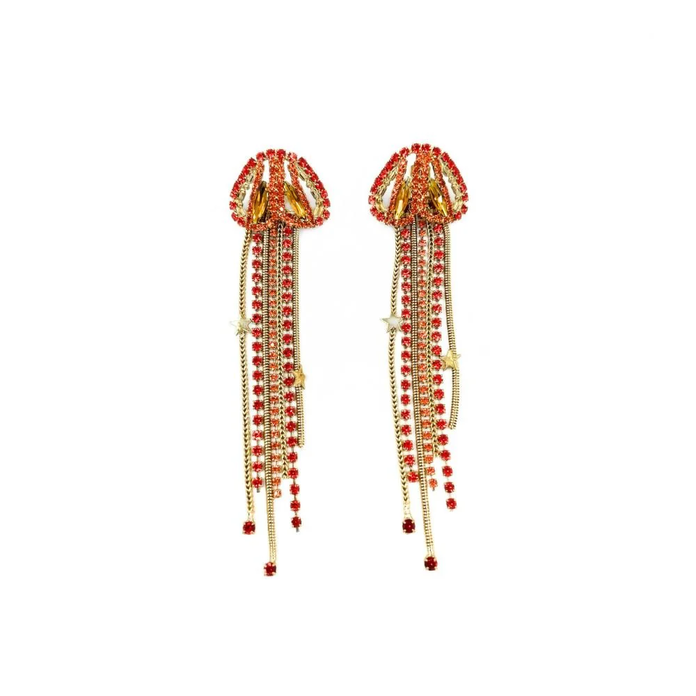 Nerea Brass Earrings - Orange & Gold - Image 3