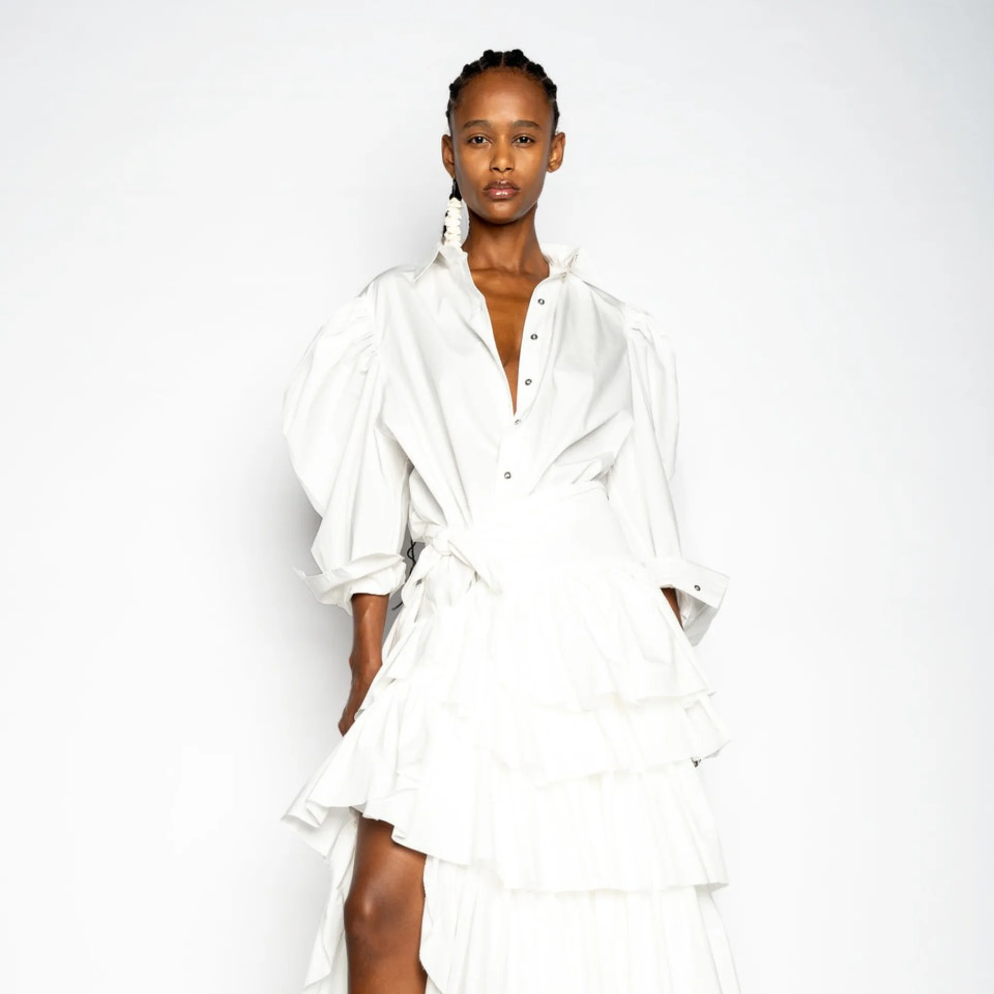 Balloon Sleeve Shirt - White - Image 2