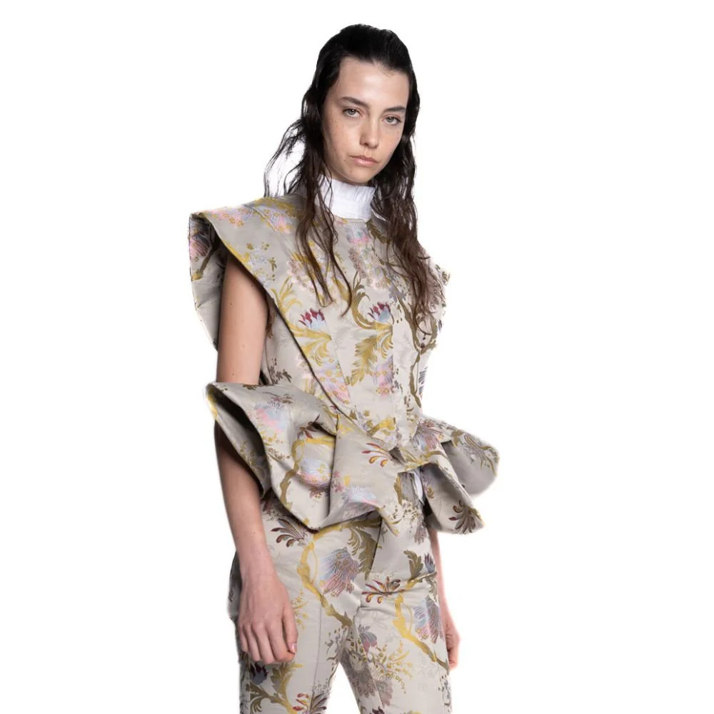 Brocade Top With Hip Panels - Grey - Image 2