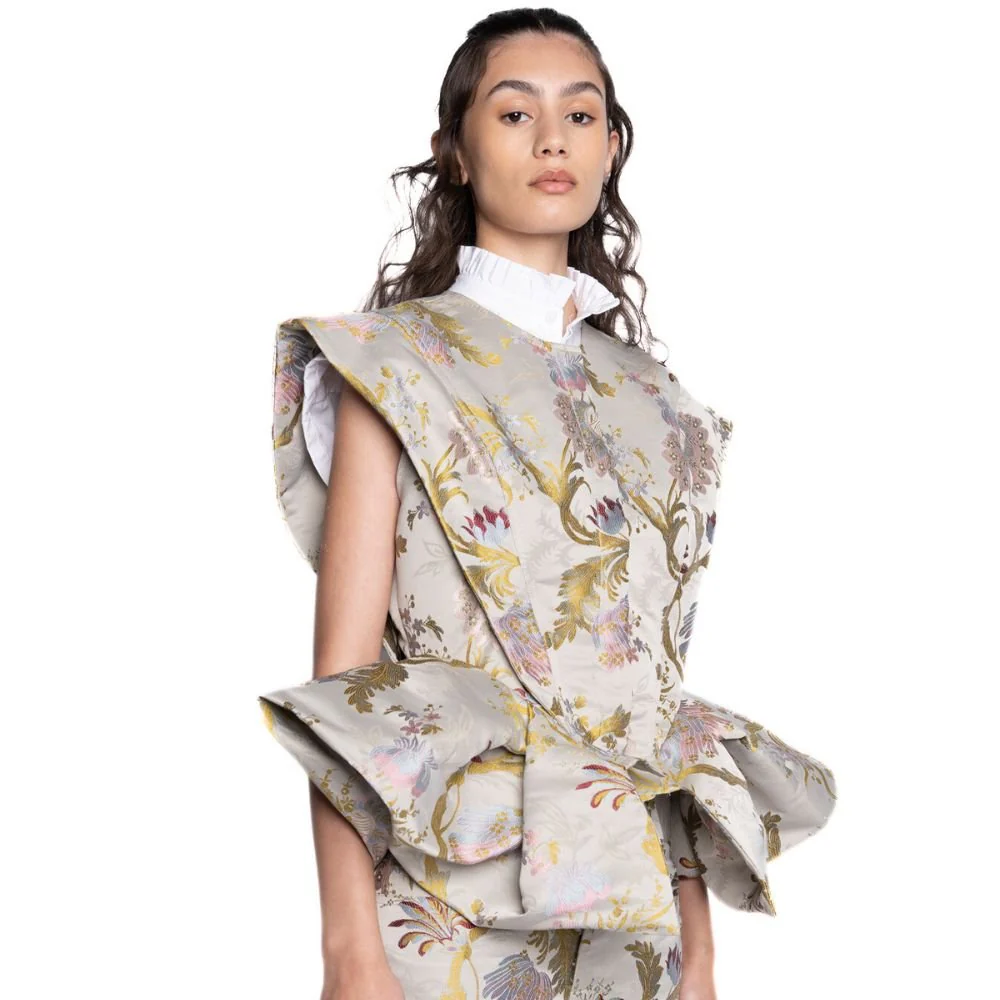Brocade Top With Hip Panels - Grey - Image 3