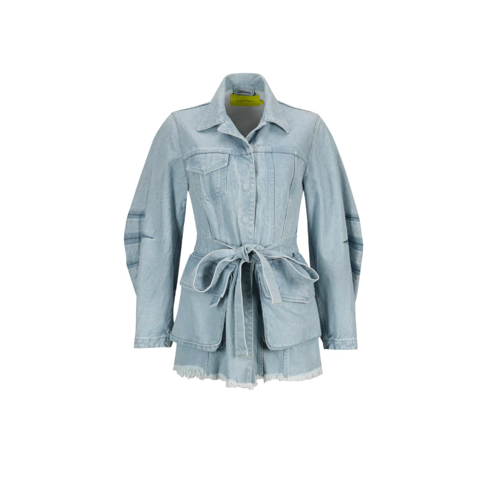 Denim Round Sleeve Multi Pocket Jacket - Mid Blue