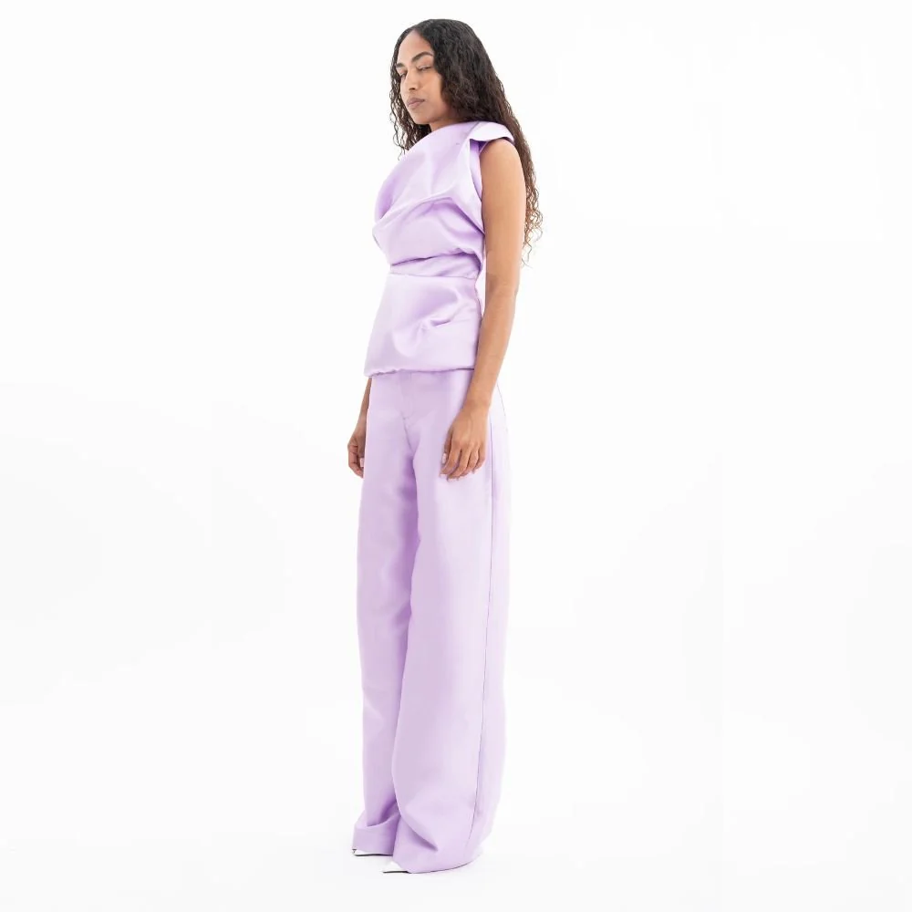 Mikado Boyfriend Trousers - Lilac - Image 4