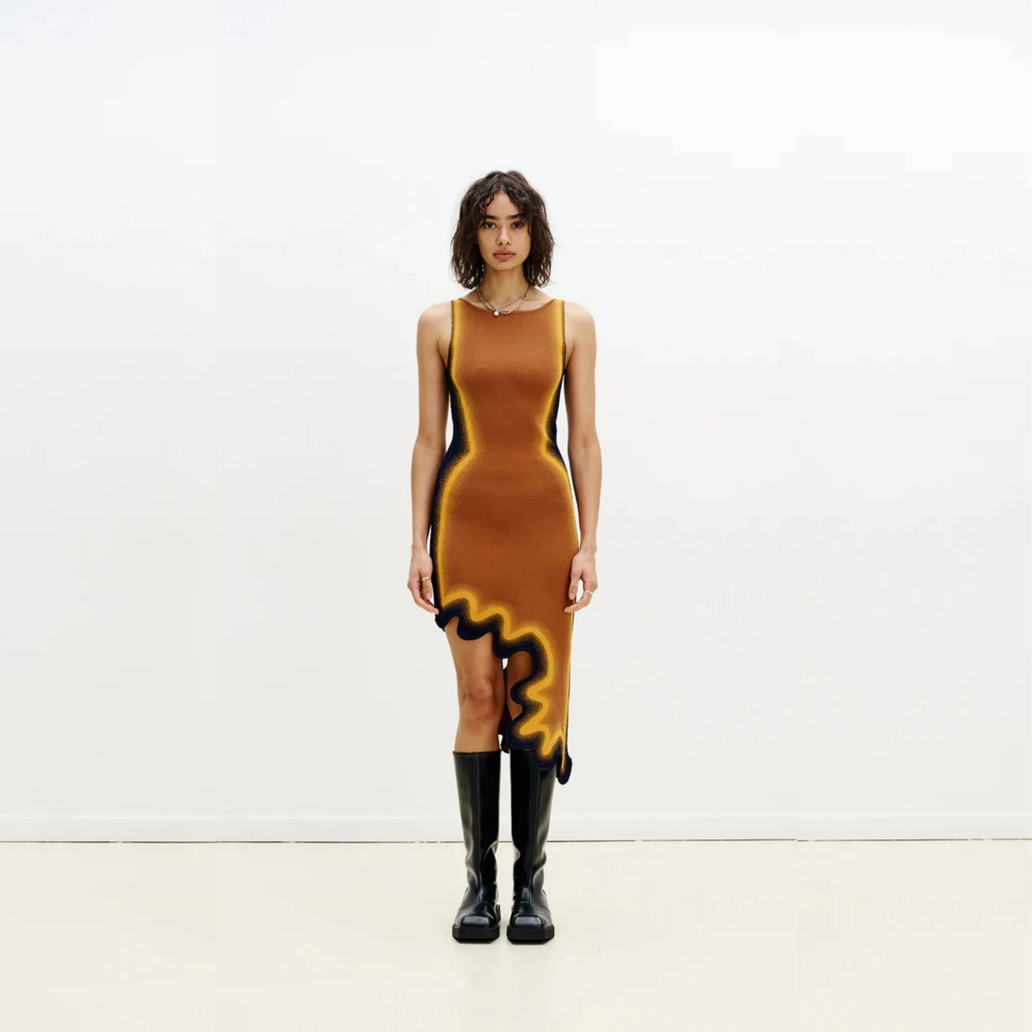 Aster Reversible Wavy Asymmetric Dress - Masada Brown - Image 3