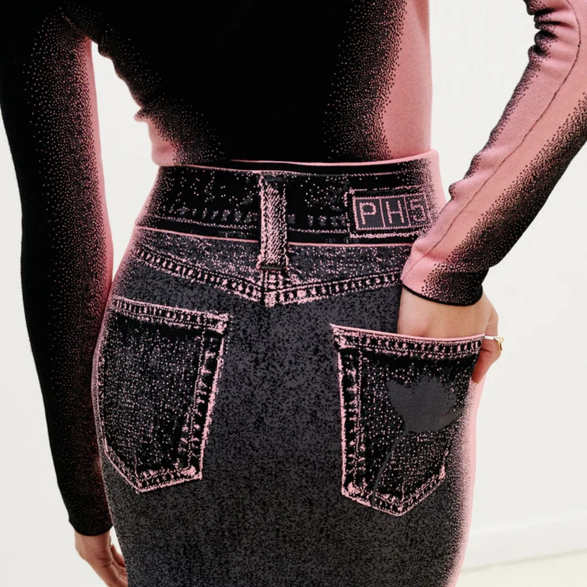 Lily Wavy Midi Denim Skirt - Pink Buff - Image 5