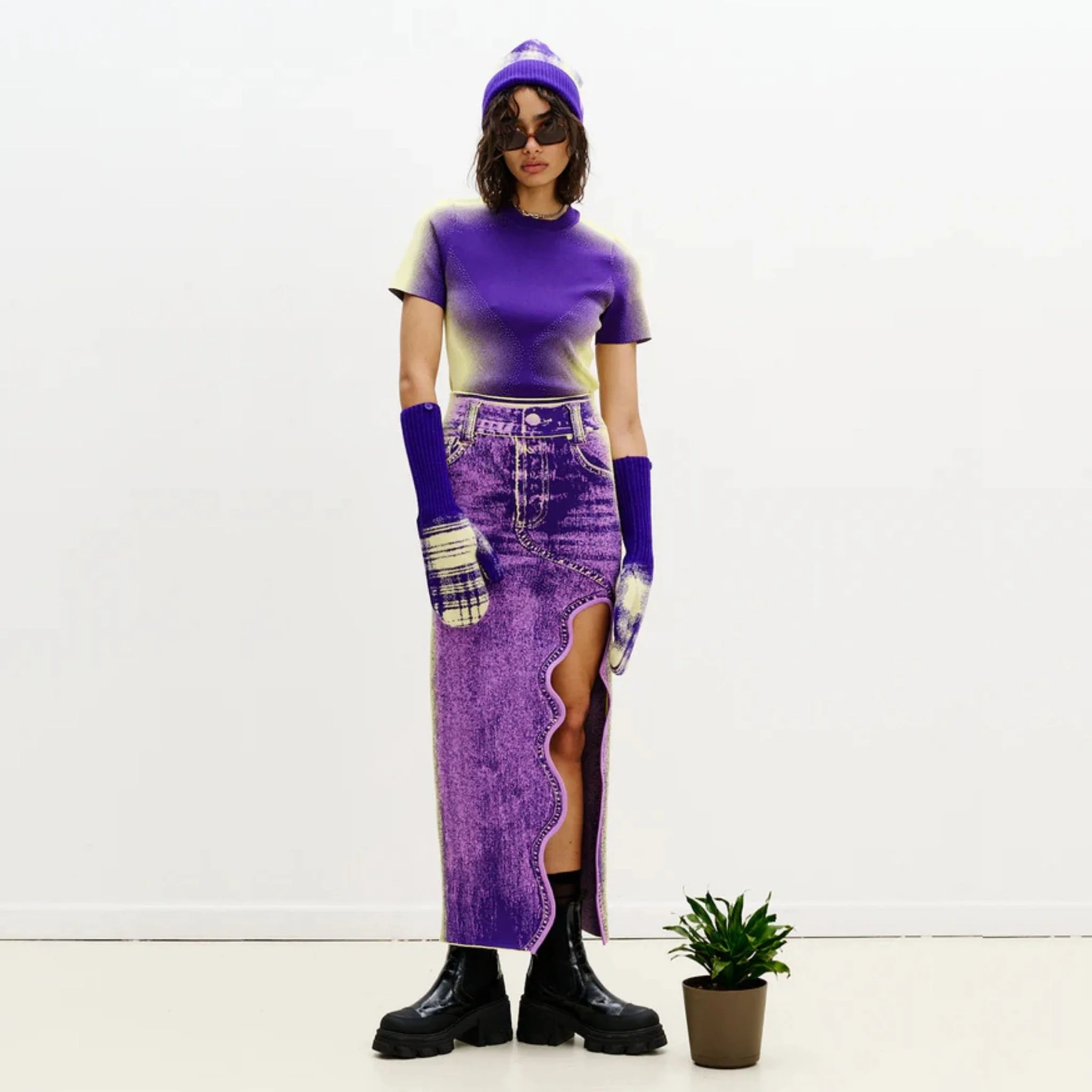 Lily Wavy Midi Denim Skirt - Purplicious