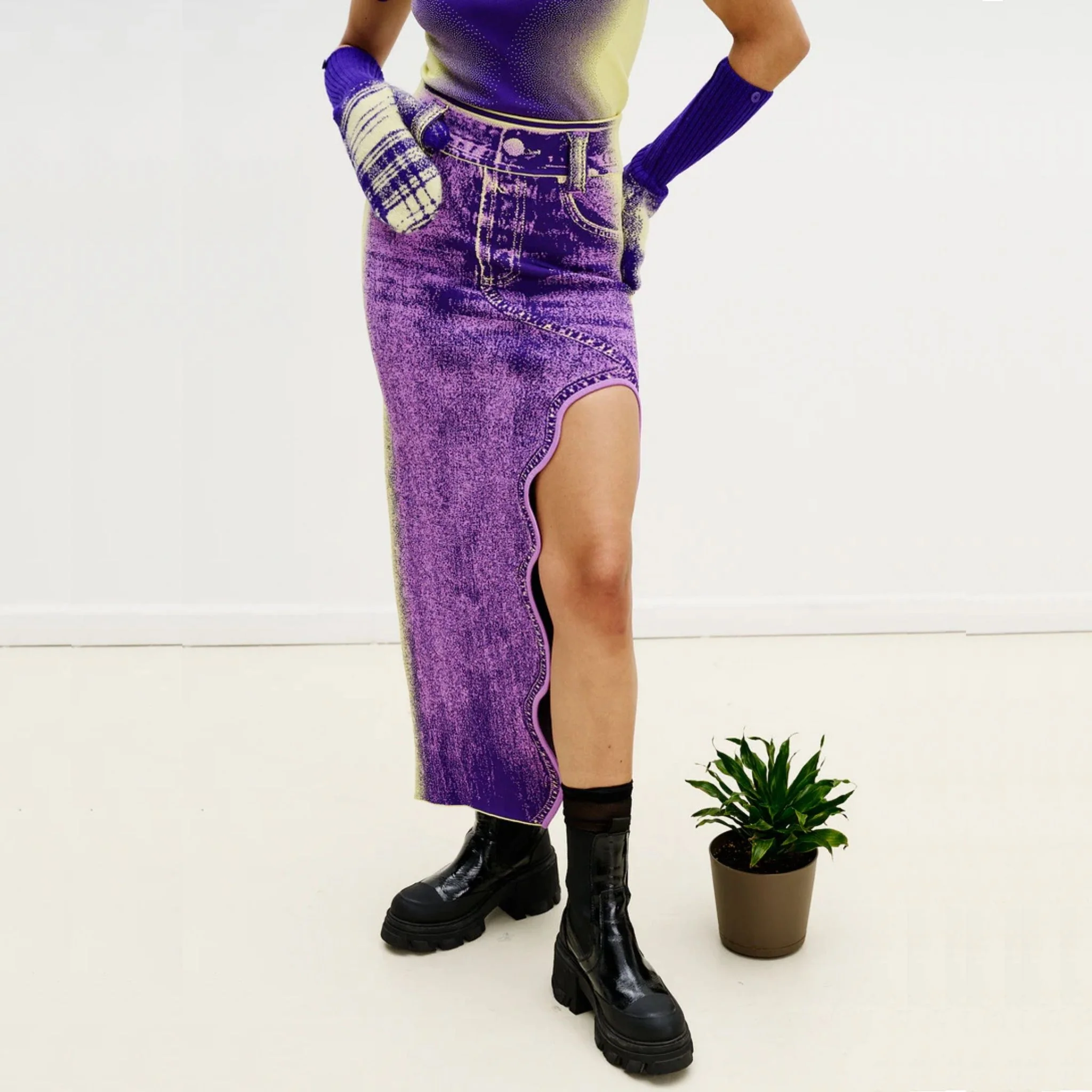 Lily Wavy Midi Denim Skirt - Purplicious - Image 2