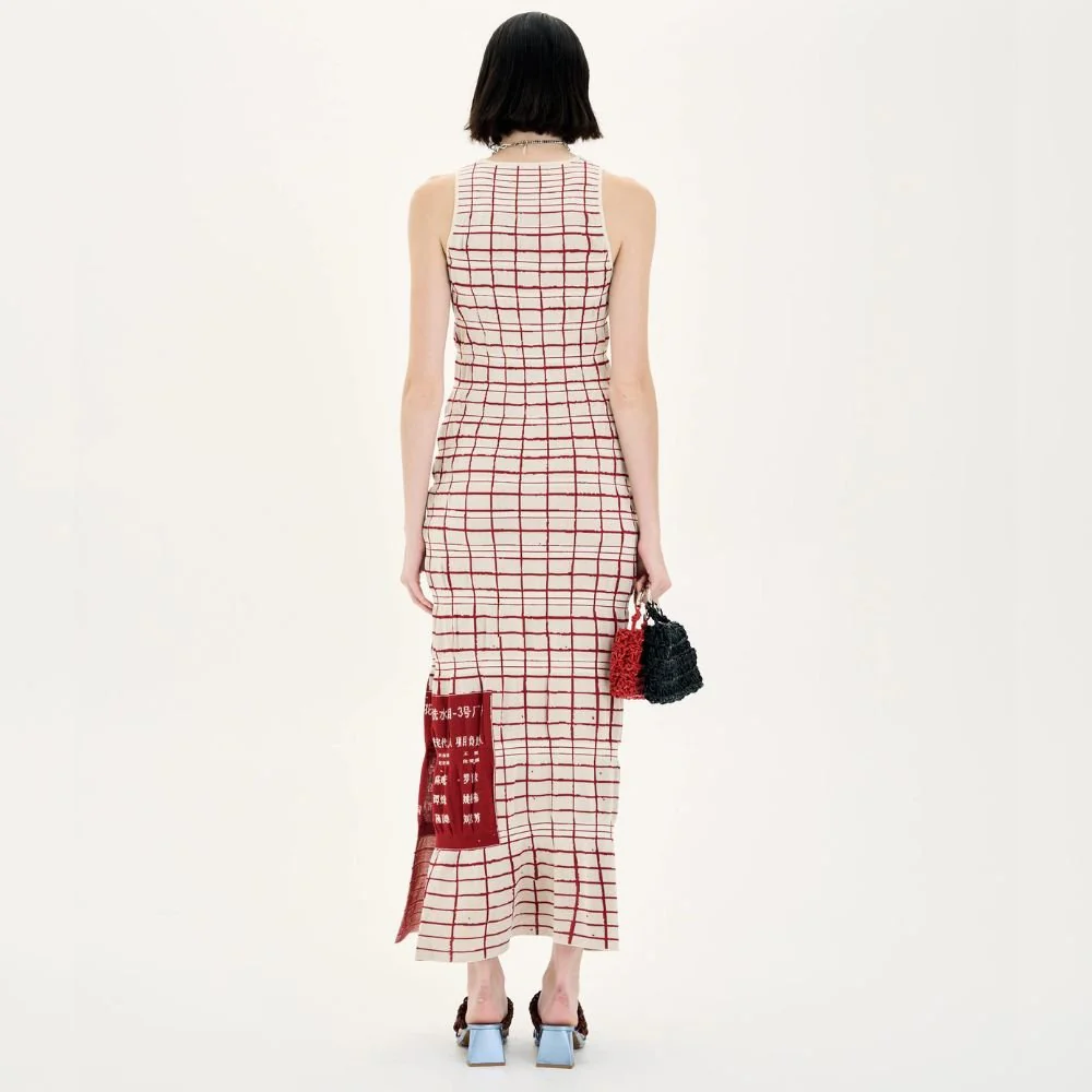 Ume Plaid Print Maxi Tank Dress - Balboa Cream - Image 3