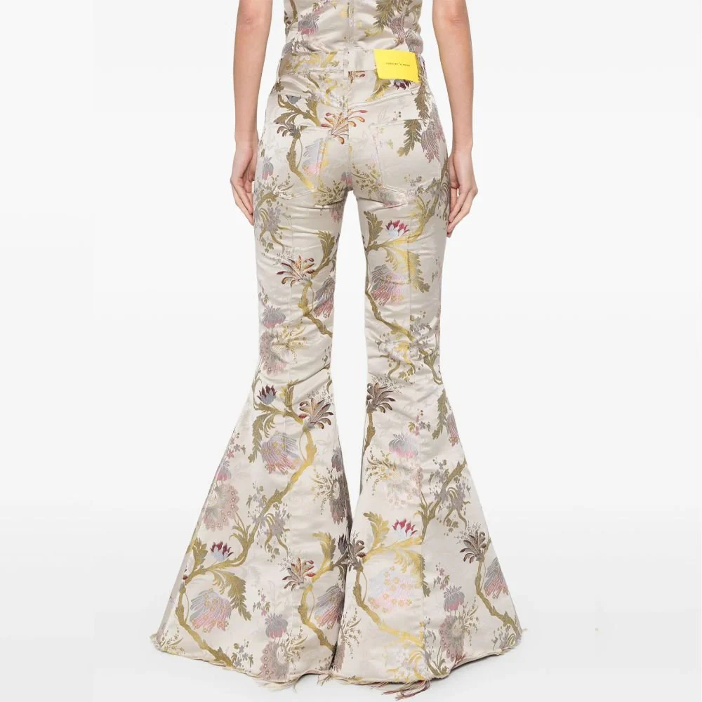 Satin Brocade Extreme Flare Trousers - Grey - Image 3