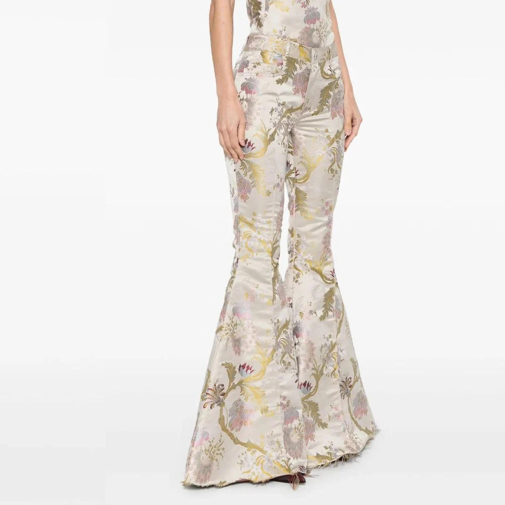 Satin Brocade Extreme Flare Trousers - Grey - Image 4