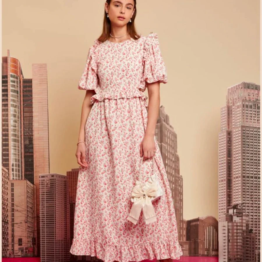 City Flowers Midi Dress - Ivory & Peach